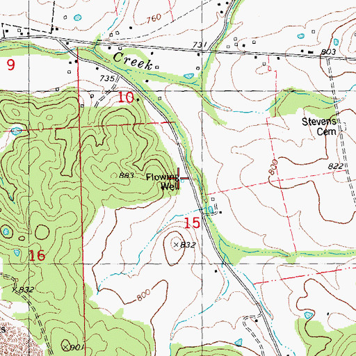 Topographic Map of Flowing Well, MO