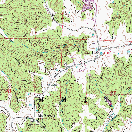 Topographic Map of Gravel School (historical), MO