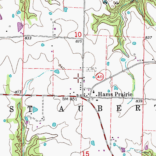 Topographic Map of Hams Prairie, MO
