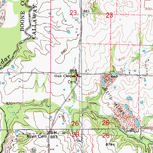 Topographic Map of Oak Cemetery, MO