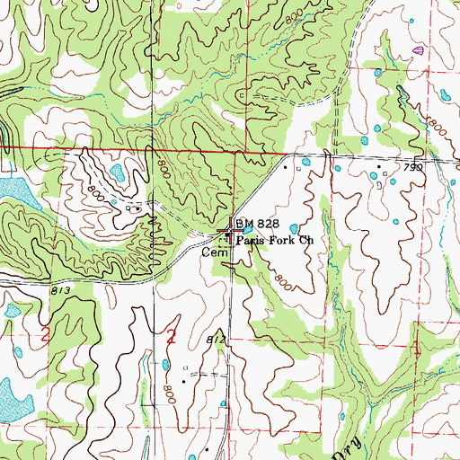 Topographic Map of Paris Fork Cemetery, MO