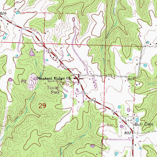 Topographic Map of Pleasant Ridge School (historical), MO