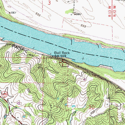 Topographic Map of Bull Rock, MO