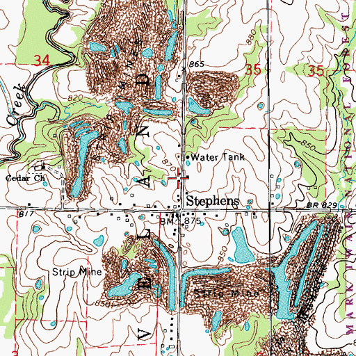 Topographic Map of Stephens School (historical), MO