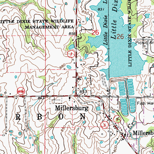 Topographic Map of Millersburg School (historical), MO