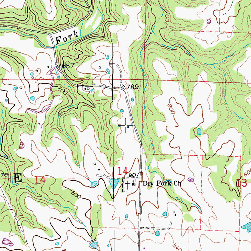 Topographic Map of Dry Fork School (historical), MO