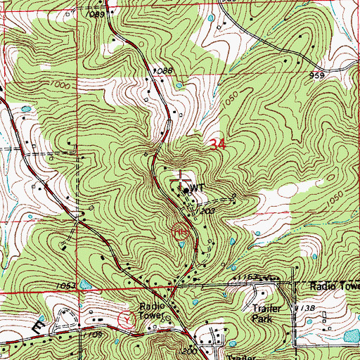 Topographic Map of Hurricane Point, MO