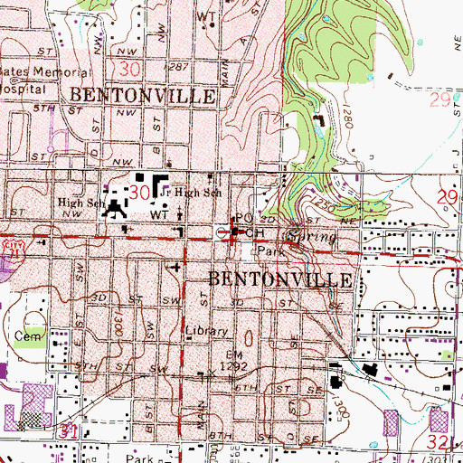 Topographic Map of Benton County Courthouse, AR
