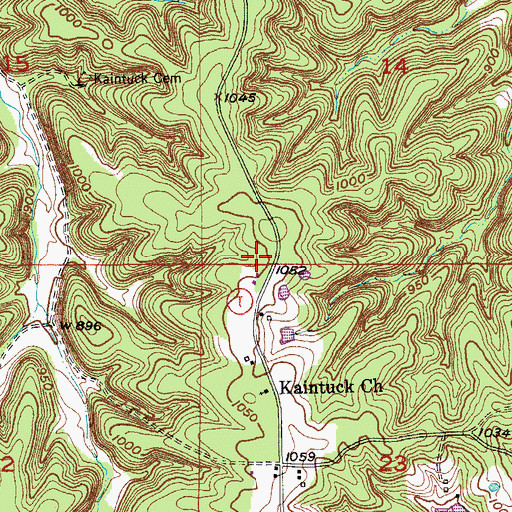 Topographic Map of Kaintuck Church (historical), MO