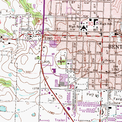 Topographic Map of Bentonville Cemetery, AR