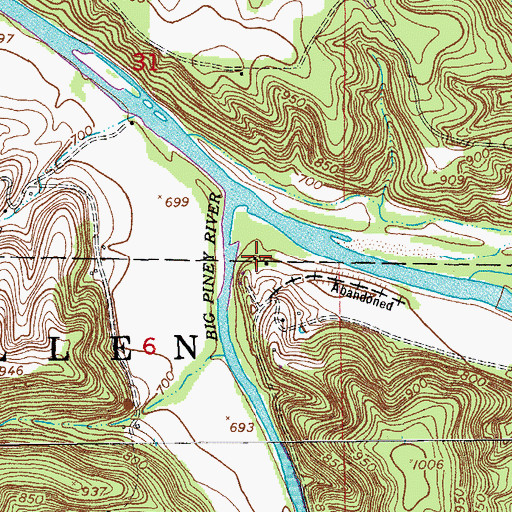 Topographic Map of Piney End Resort, MO