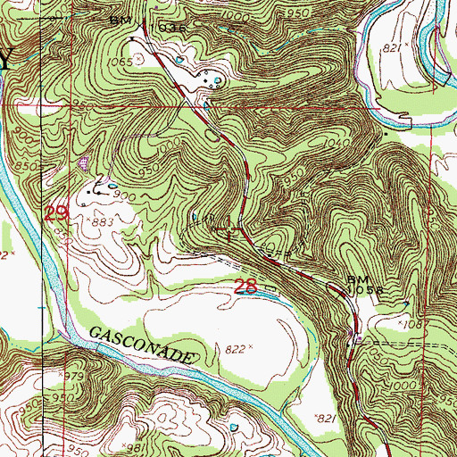Topographic Map of Gasconade Heights, MO