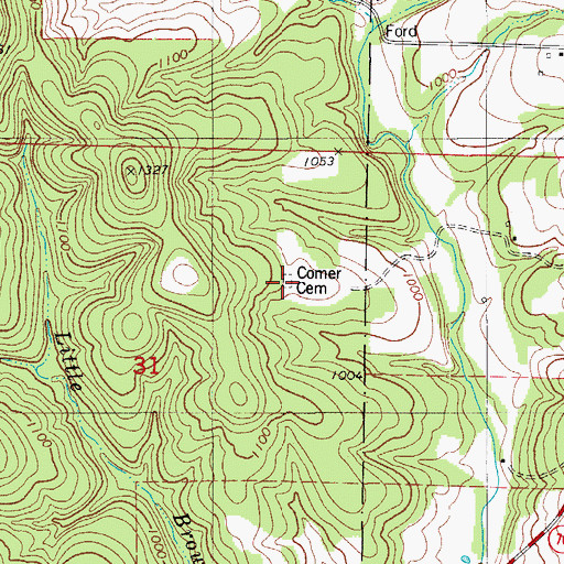 Topographic Map of Comer Cemetery, MO