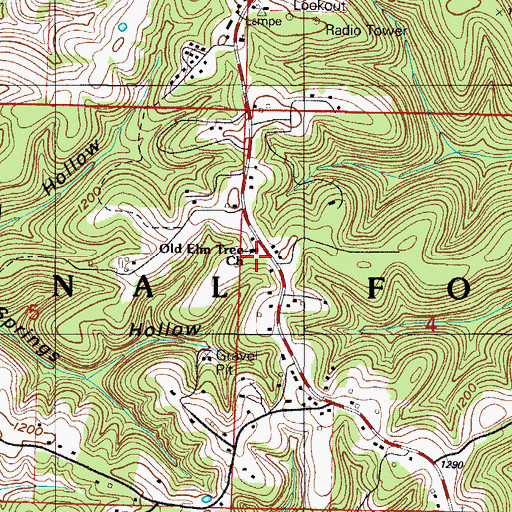 Topographic Map of Old Elm Tree Church, MO