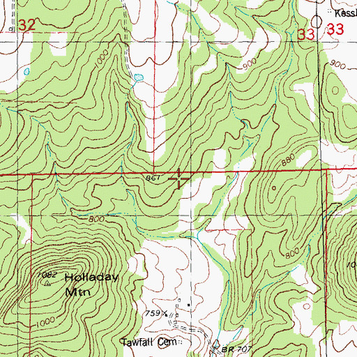 Topographic Map of Tawfall Cemetery, MO