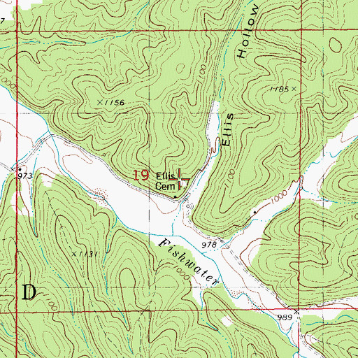Topographic Map of Ellis Cemetery, MO