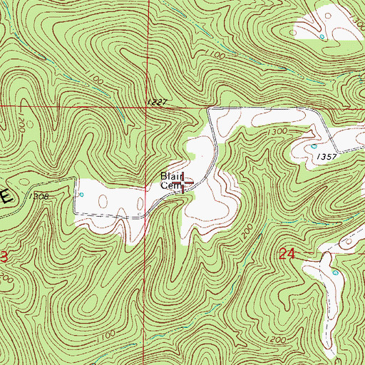 Topographic Map of Blair Cemetery, MO