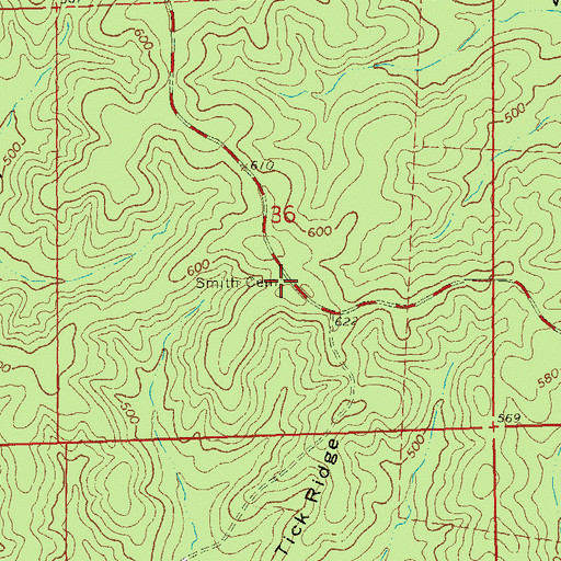 Topographic Map of Smith Cemetery, MO