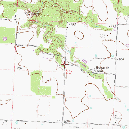 Topographic Map of Bozarth (historical), AR