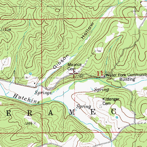 Topographic Map of Mounce Cemetery, MO