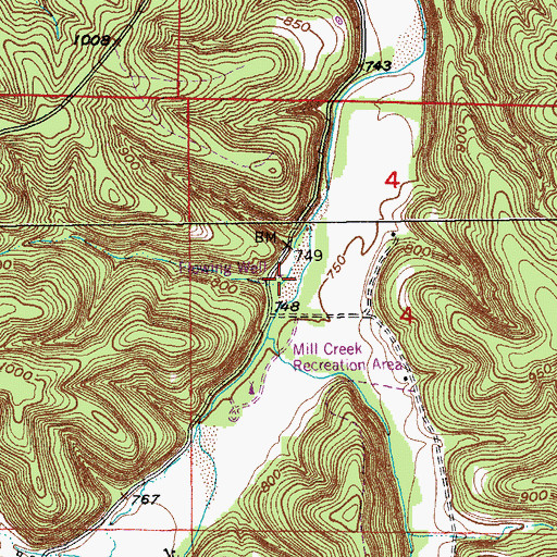 Topographic Map of Mill Creek Picnic Area, MO