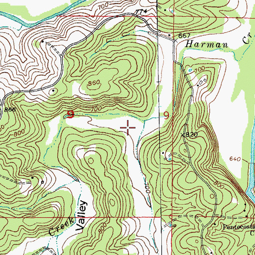 Topographic Map of Harman Valley, MO