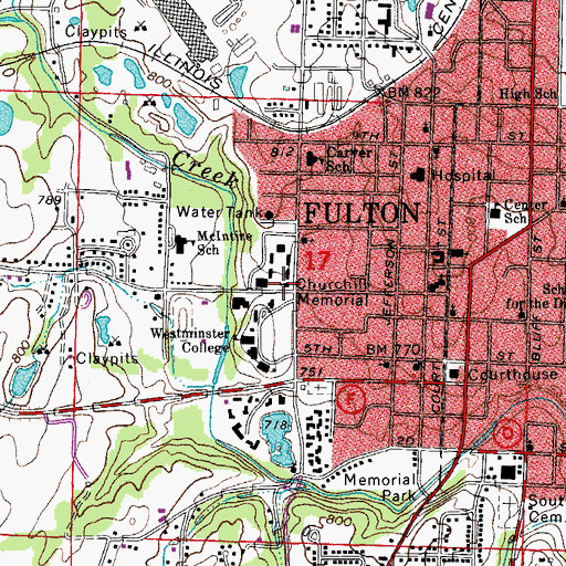 Topographic Map of Winston Churchill Memorial and Library, MO