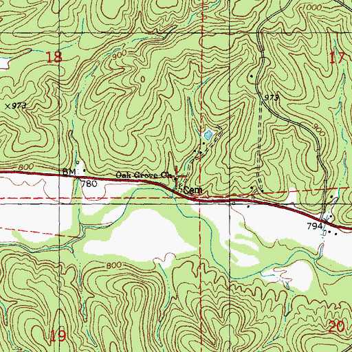 Topographic Map of Oak Grove Church, MO