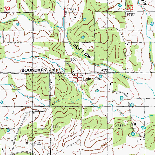 Topographic Map of Lula Church, MO