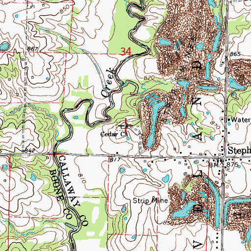Topographic Map of Cedar Church, MO