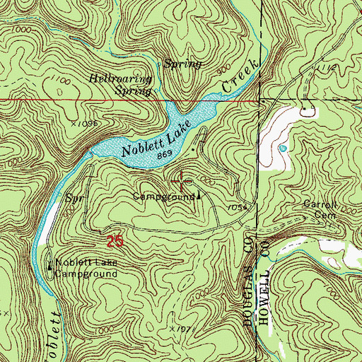 Topographic Map of Sugar Hill Campground, MO