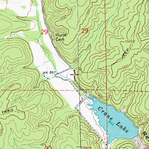 Topographic Map of Crane Lake Picnic Area, MO