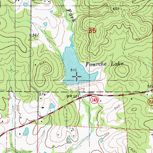 Topographic Map of Fourche Lake, MO