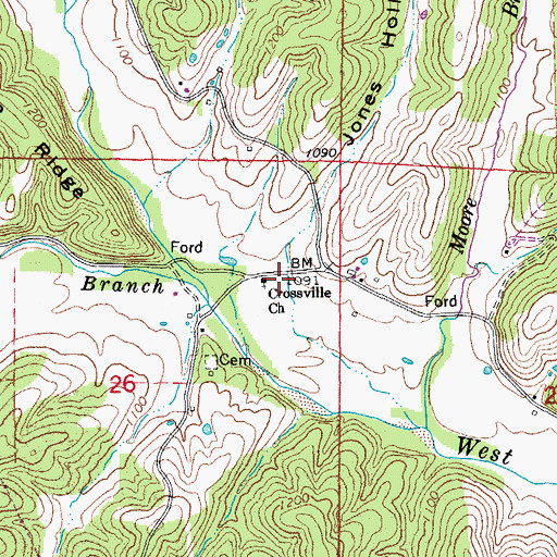 Topographic Map of Crossville Church, MO