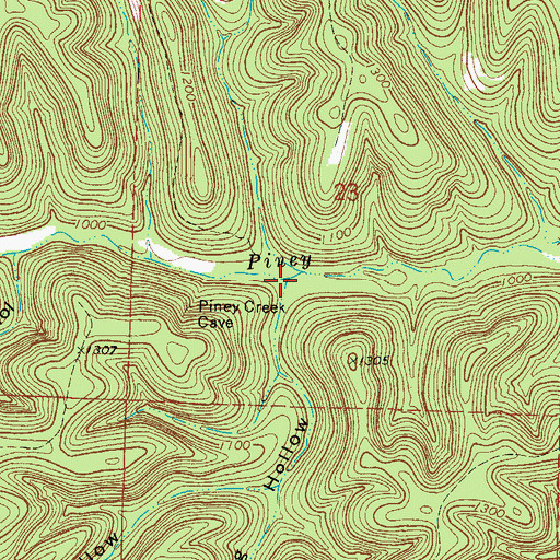 Topographic Map of Piney Creek Trail, MO