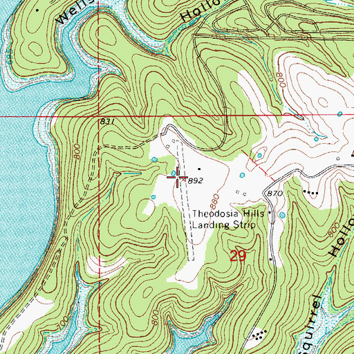 Topographic Map of Theodosia Hills Landing strip (historical), MO