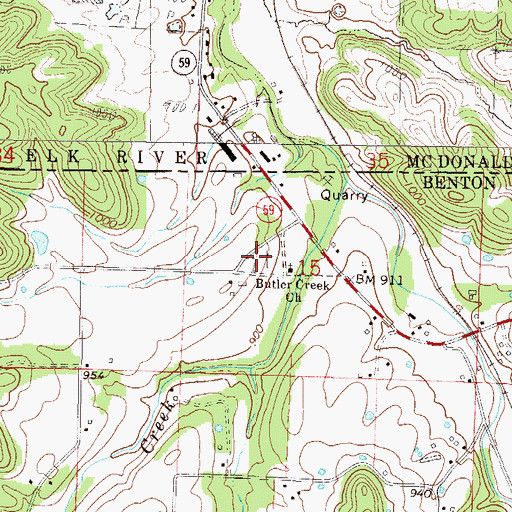 Topographic Map of Butler Creek Cemetery, AR