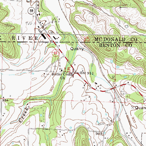 Topographic Map of Butler Creek School (historical), AR