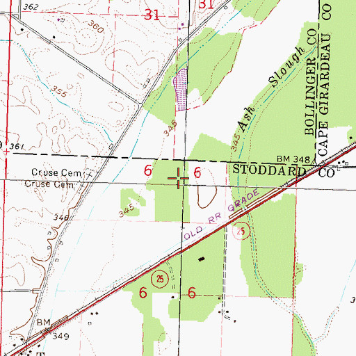 Topographic Map of Bootheel Planning Region, MO