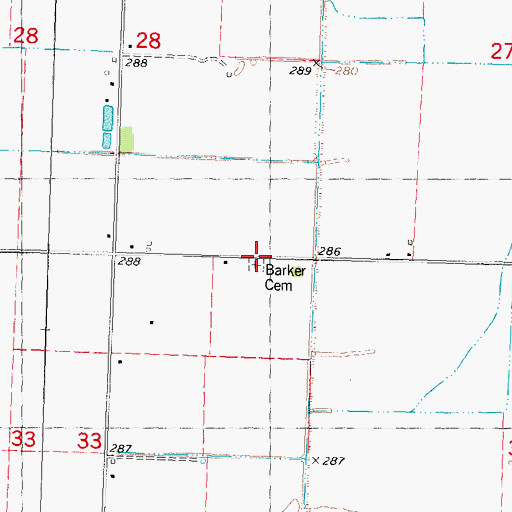 Topographic Map of Barker Cemetery, MO