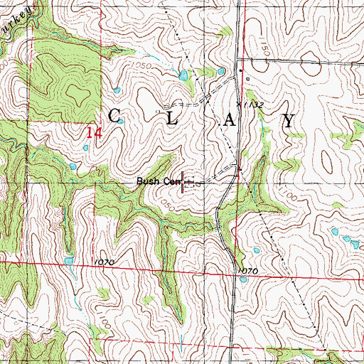 Topographic Map of Bush Cemetery, MO