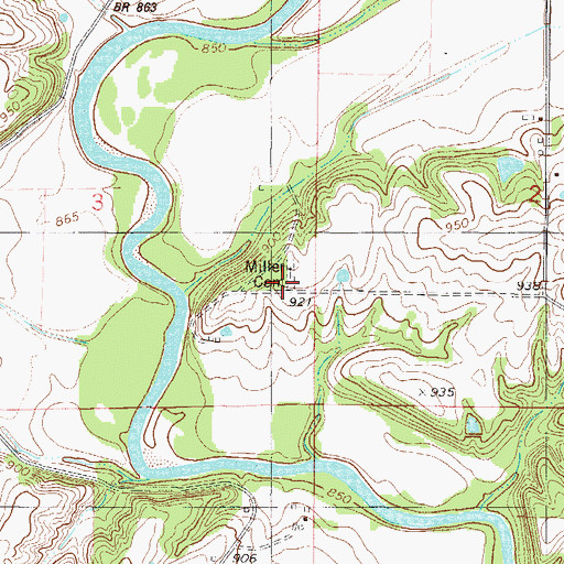 Topographic Map of Miller Cemetery, MO
