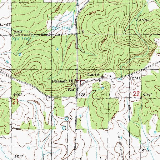 Topographic Map of Arytown Church, MO