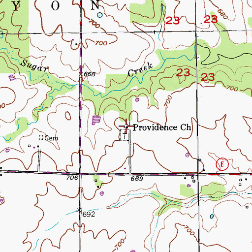 Topographic Map of Providence Baptist Church, MO