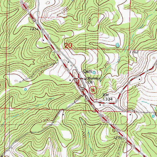 Topographic Map of Murray Church, MO