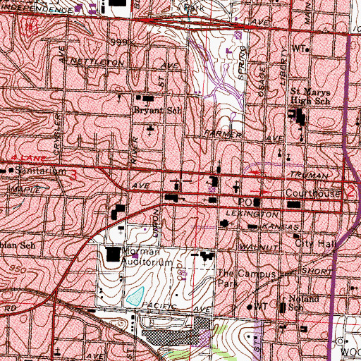 Topographic Map of Harry S. Truman Library and Museum, MO