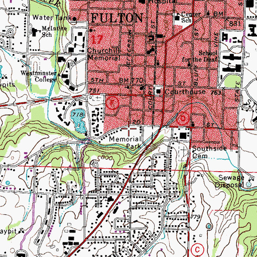 Topographic Map of Memorial Park, MO