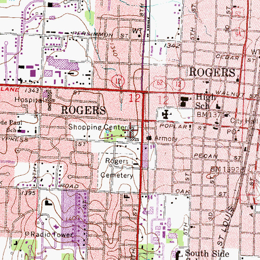 Topographic Map of Cash Village Shopping Center, AR