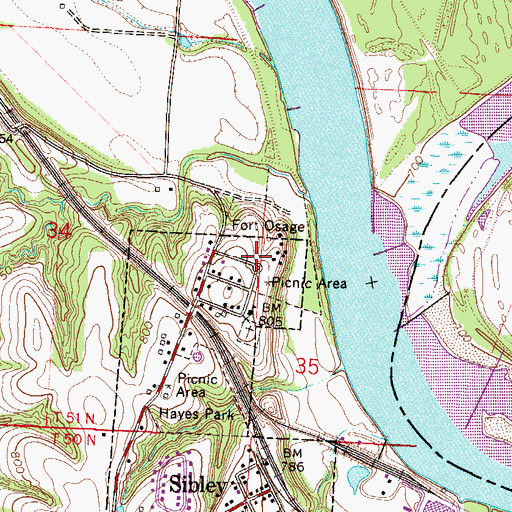 Topographic Map of Fort Osage (historical), MO