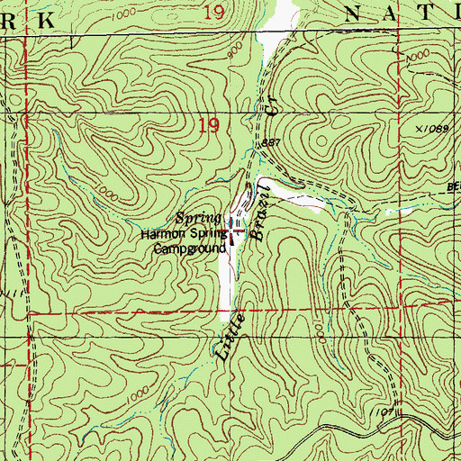 Topographic Map of Harmon Spring Campground, MO